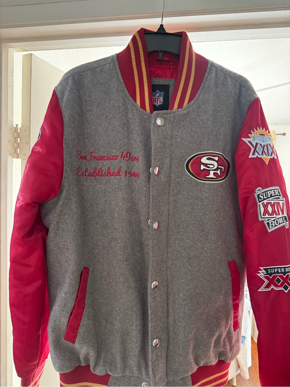 NFL San Francisco 49ers Gray and Red Varsity Jacket